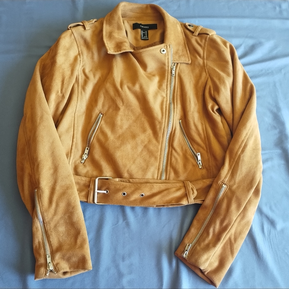 Brown Suede Belted Fashion Jacket Size m